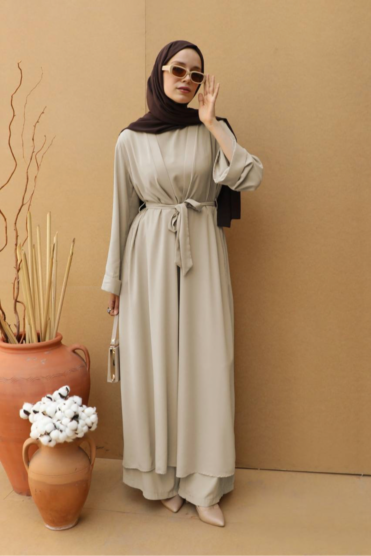 Abaya three piece Stone