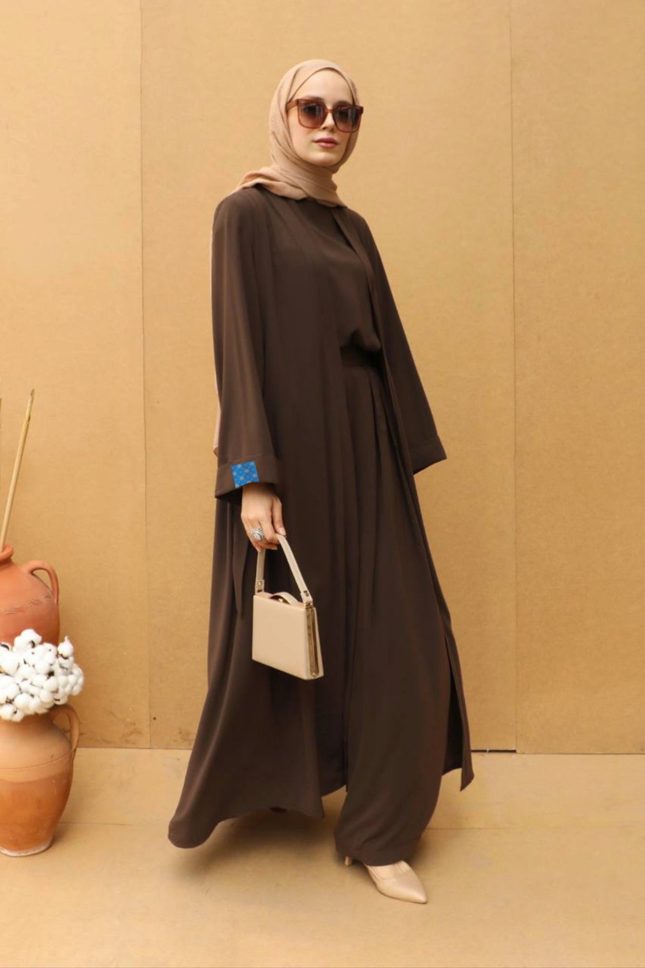 Abaya three piece Brown