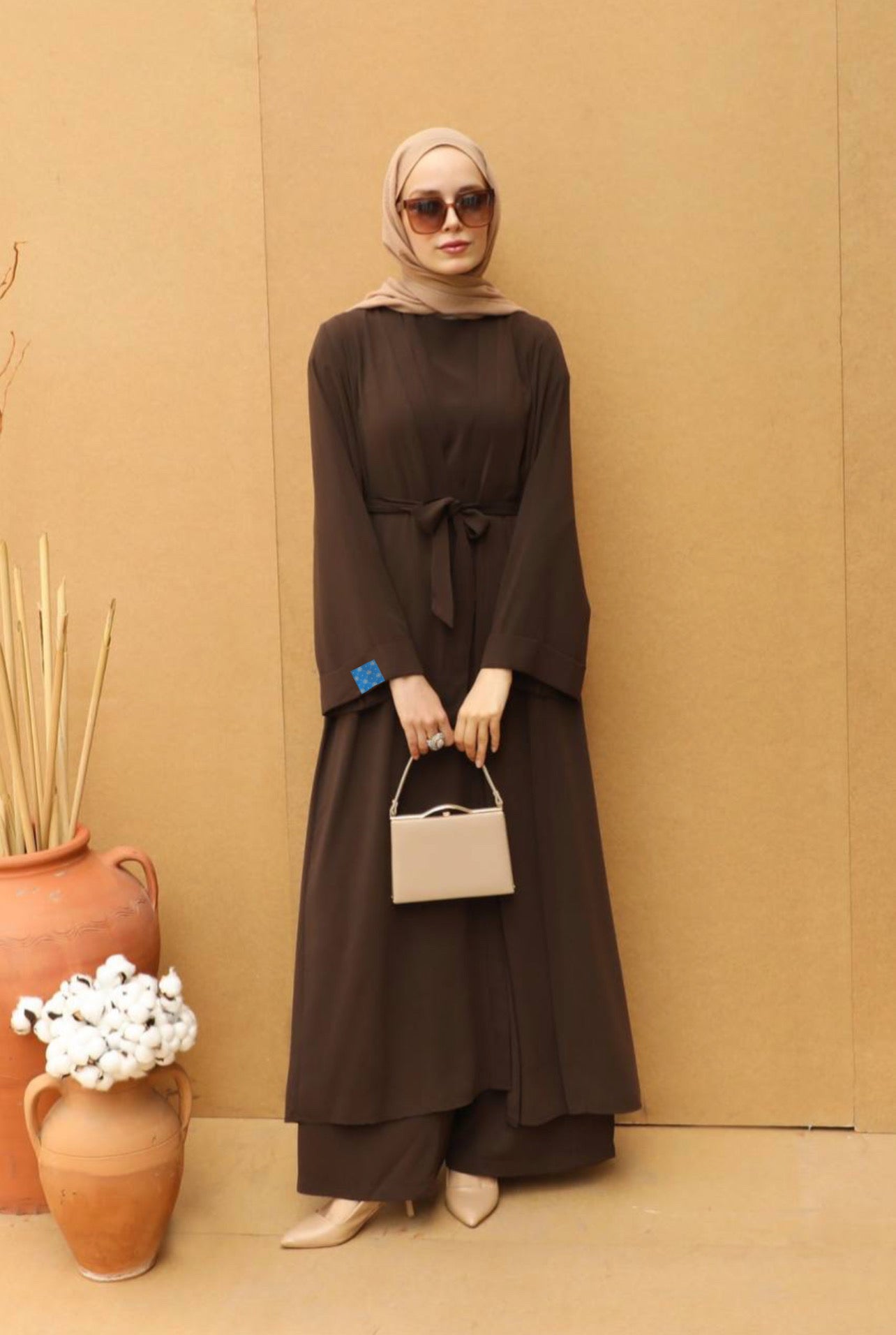 Abaya three piece Brown