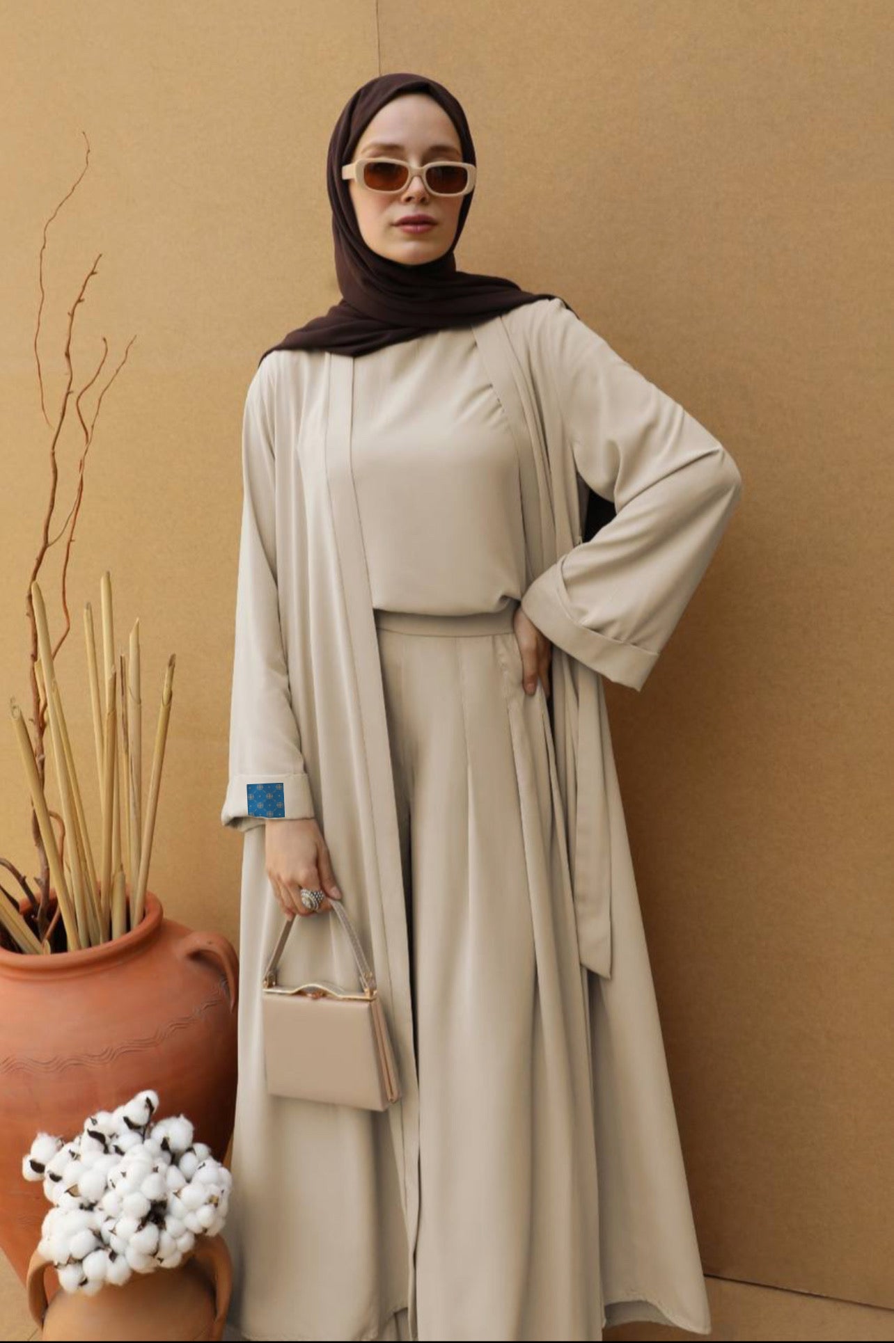Abaya three piece Stone