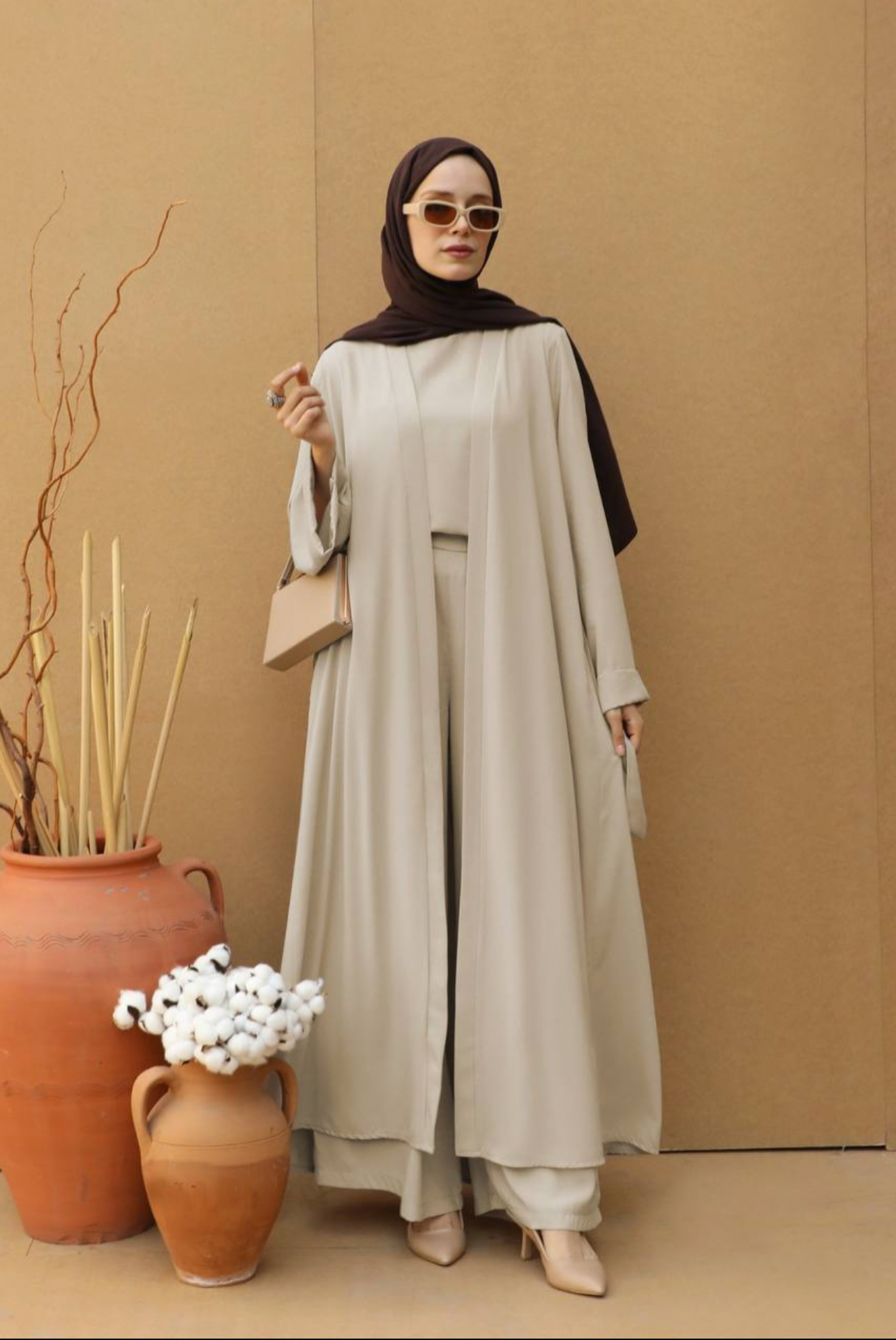 Abaya three piece Stone