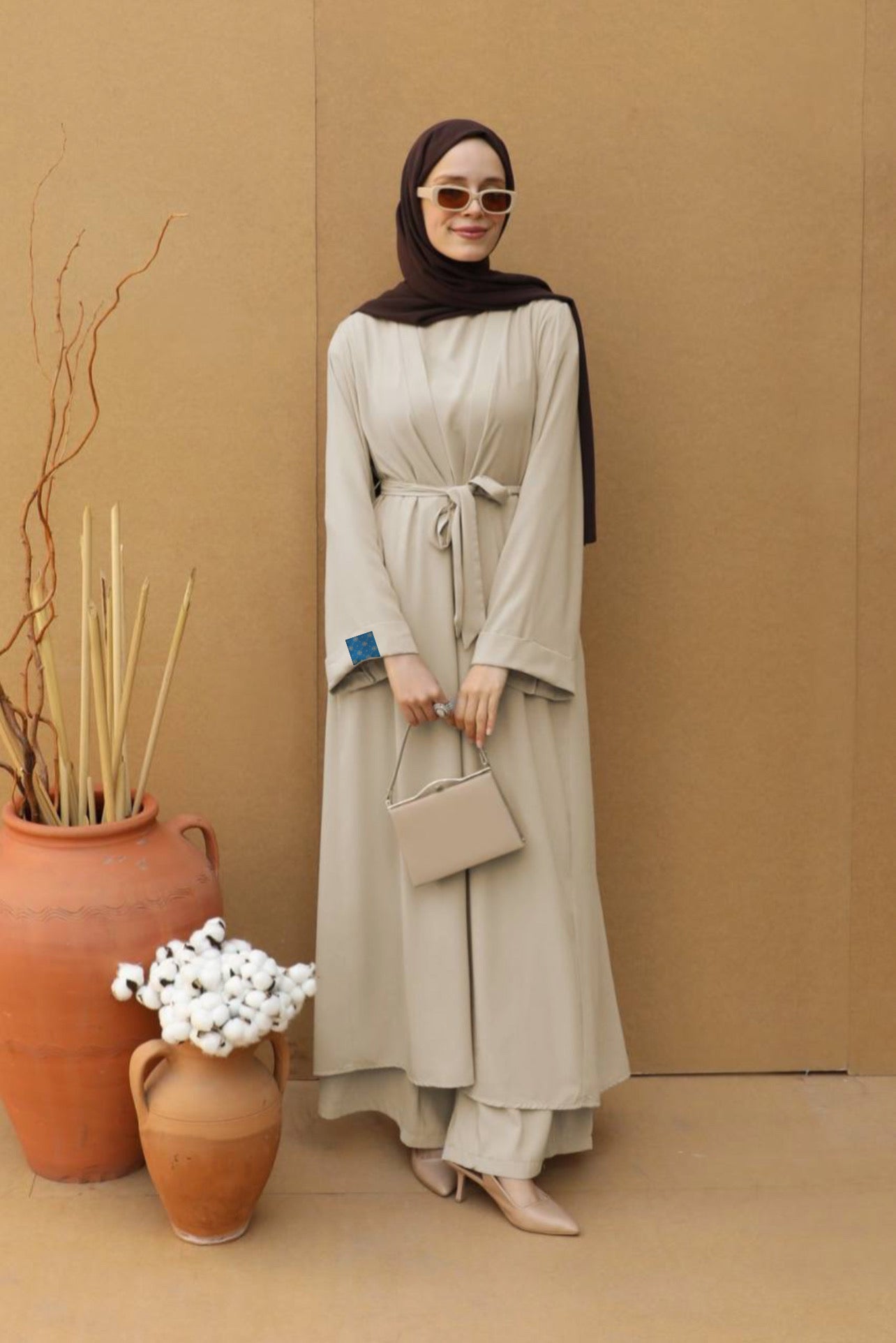 Abaya three piece Stone