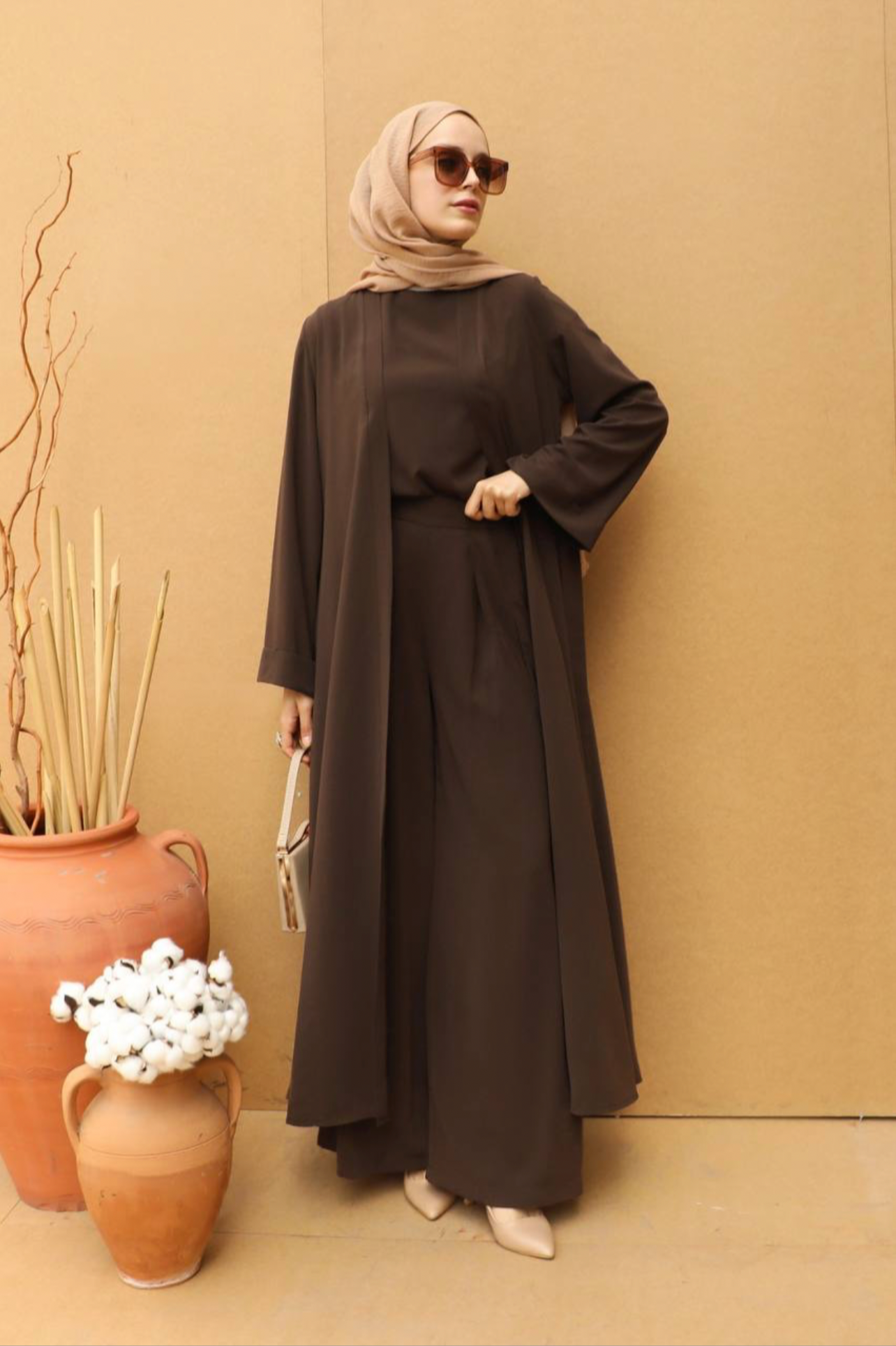 Abaya three piece Brown