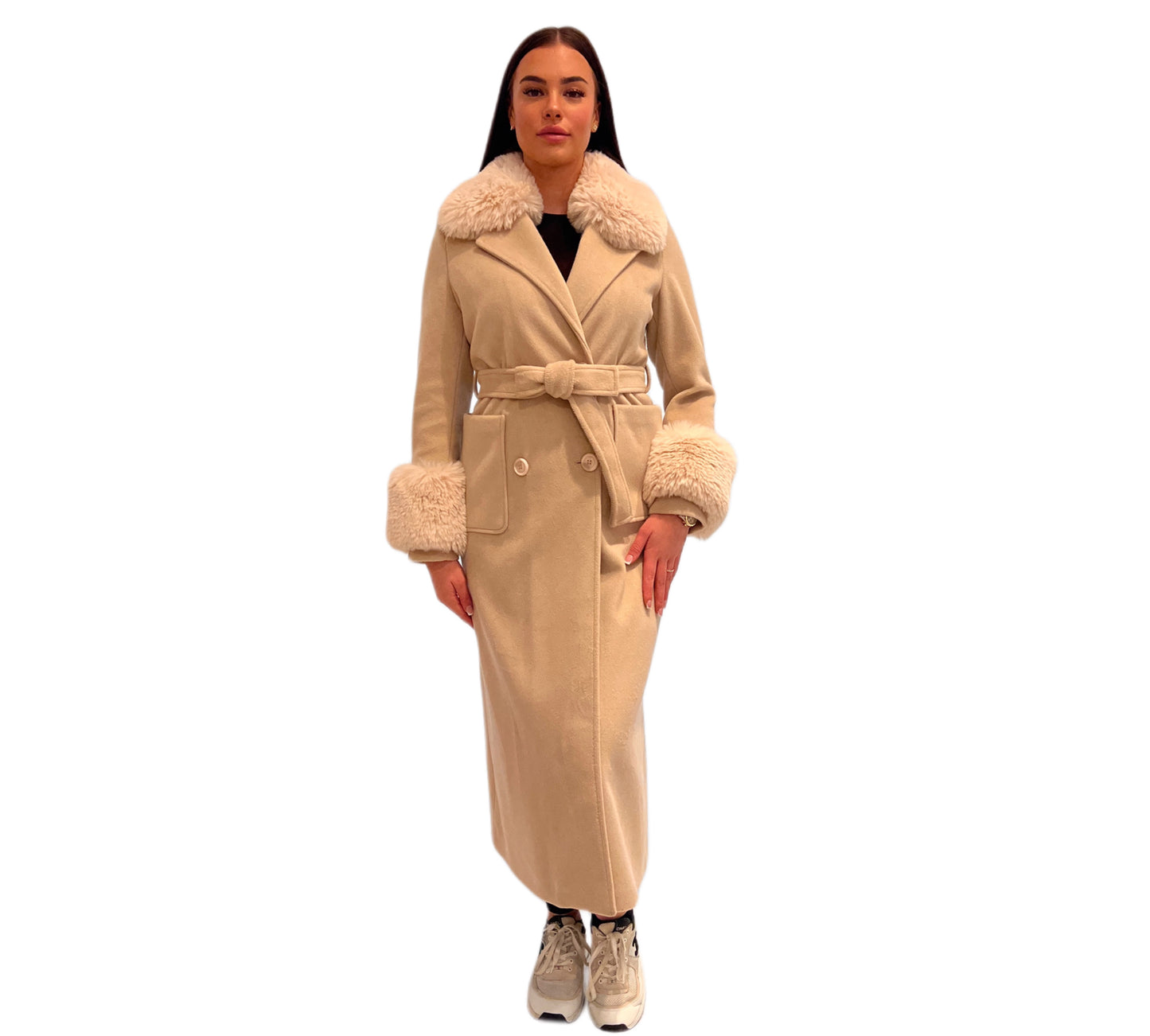 Coat with fur effect Crème