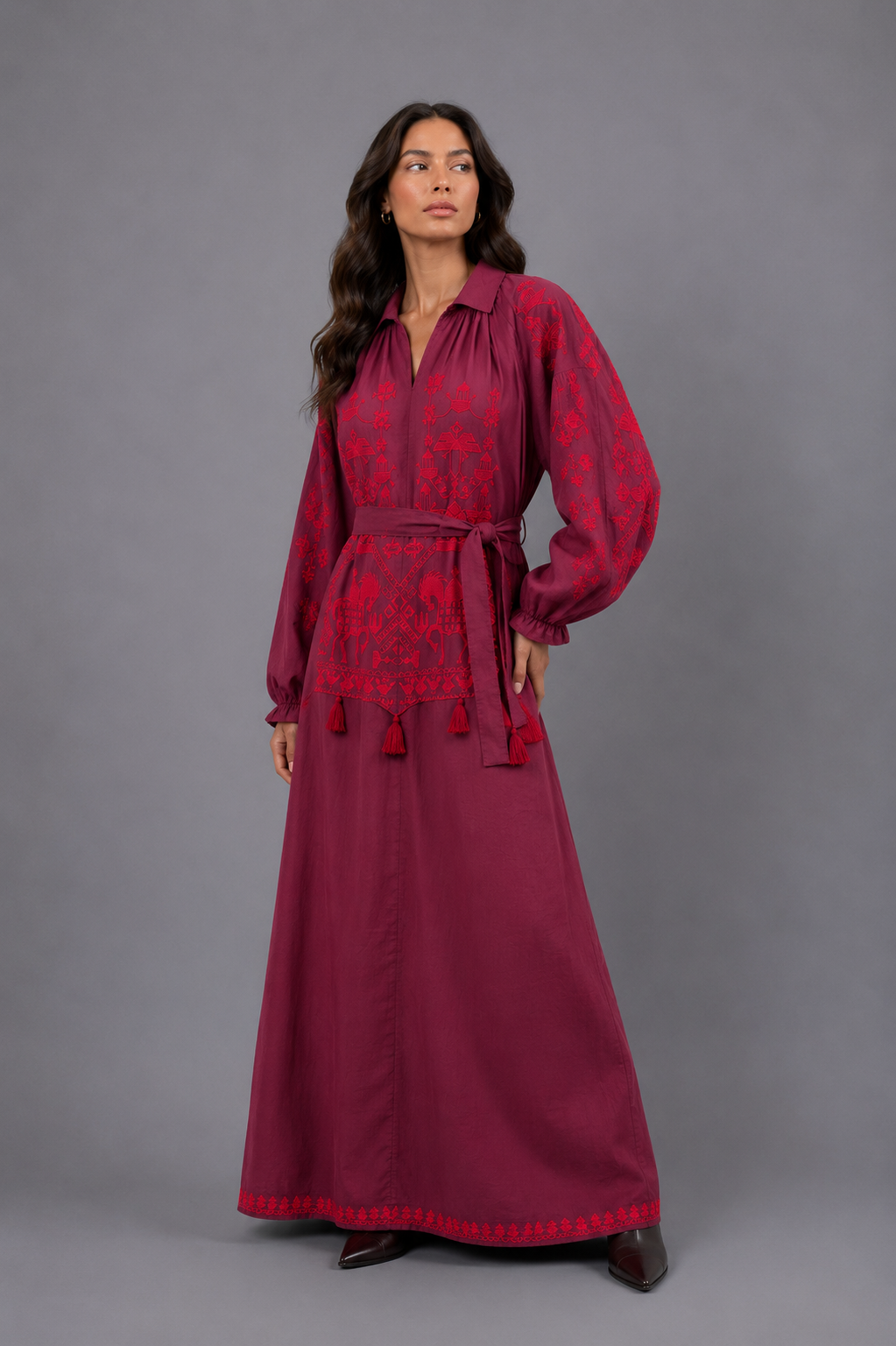 Cotton Dress - Burgundy