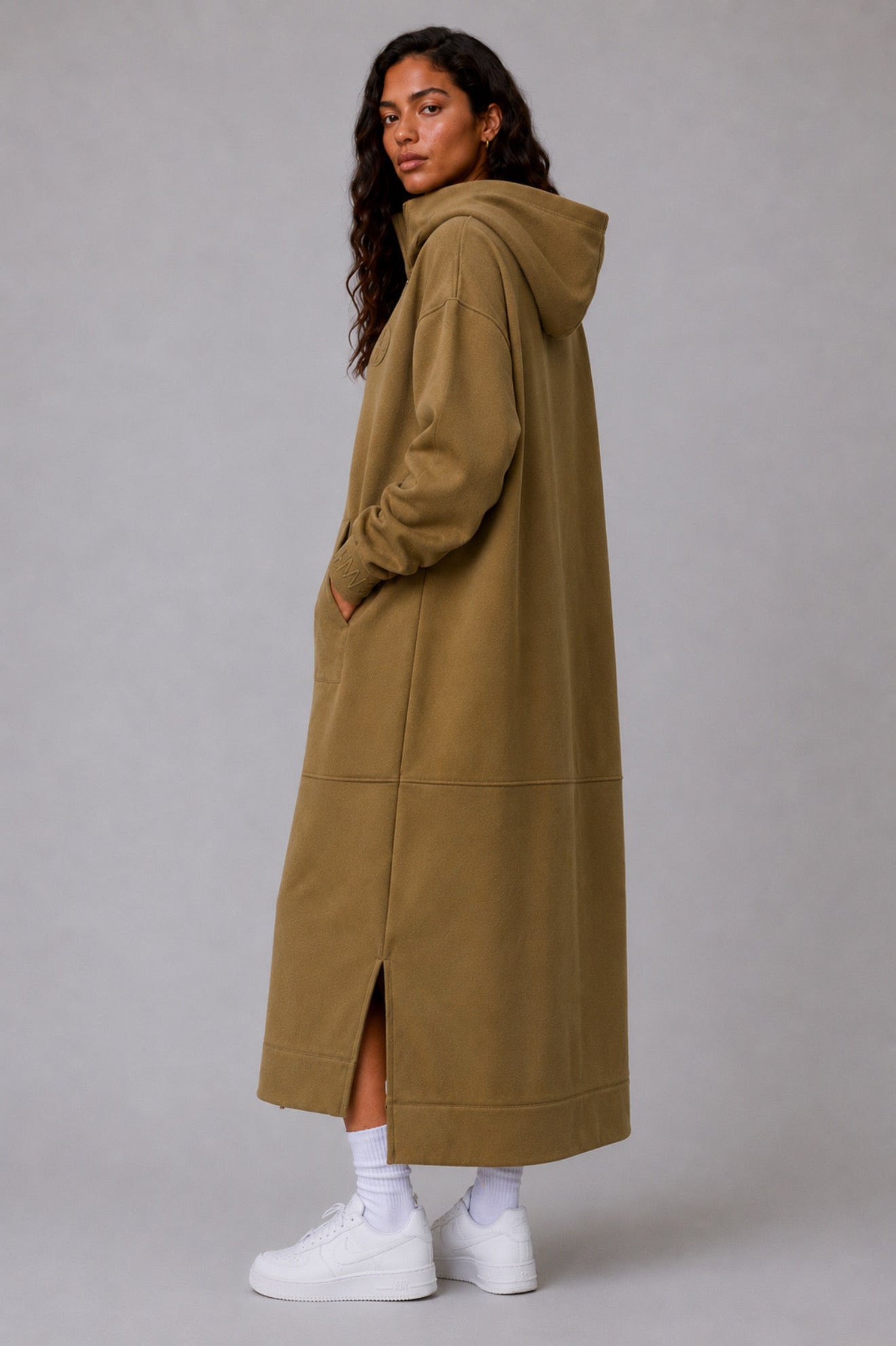 Longline zip hoodie- olive