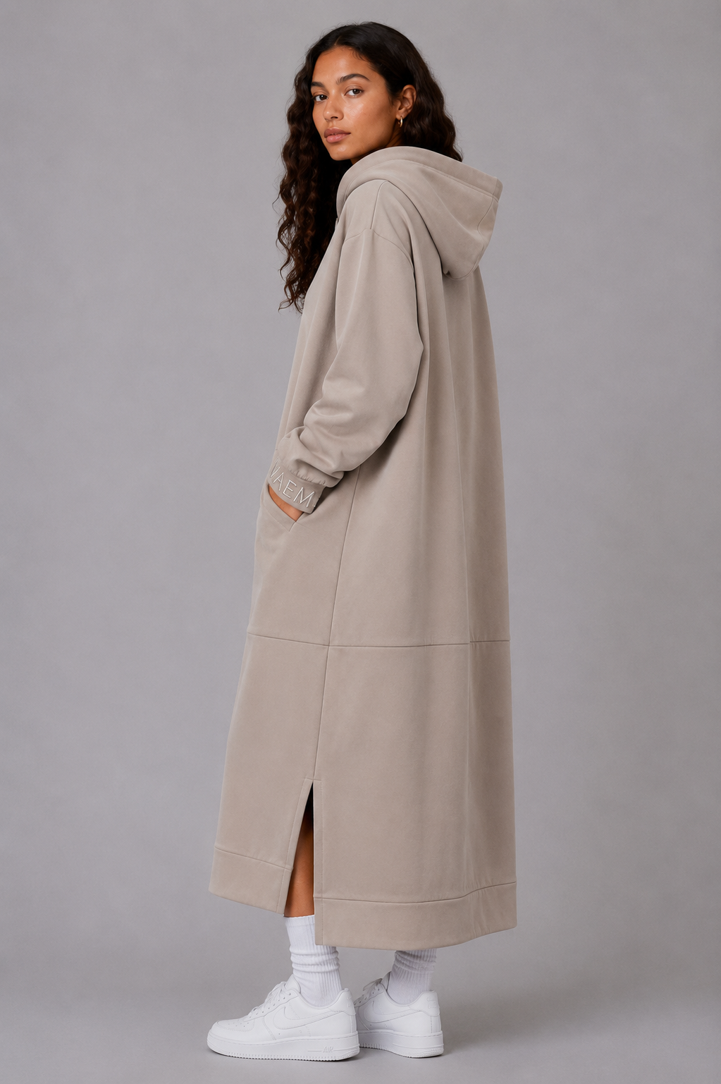 Longline zip hoodie- mushroom