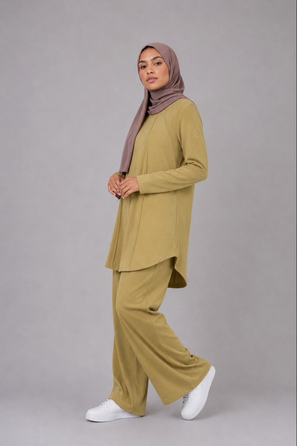Ribbed jersey tunic - Warm olive