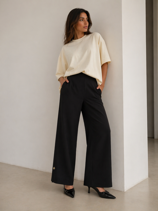 Wide-leg trousers- Black