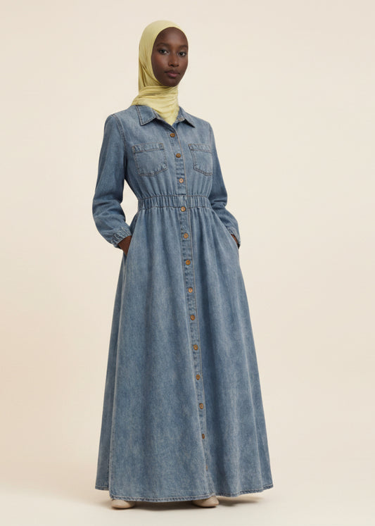 Denim dress with buttons