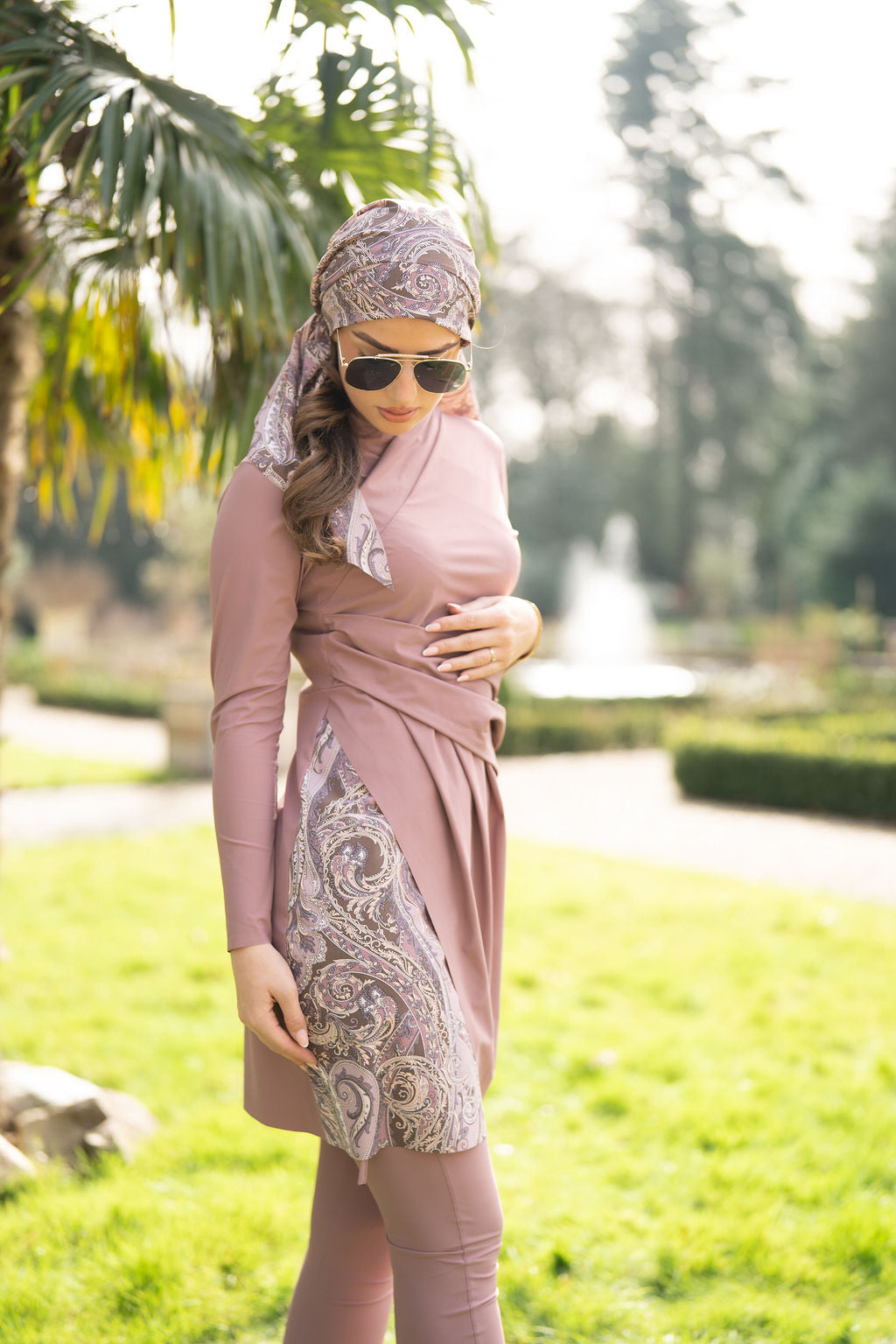 Dila swim tunic - Old rose X Baroque