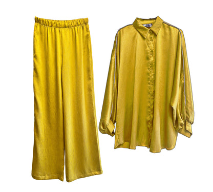 Crinkle satin set yellow