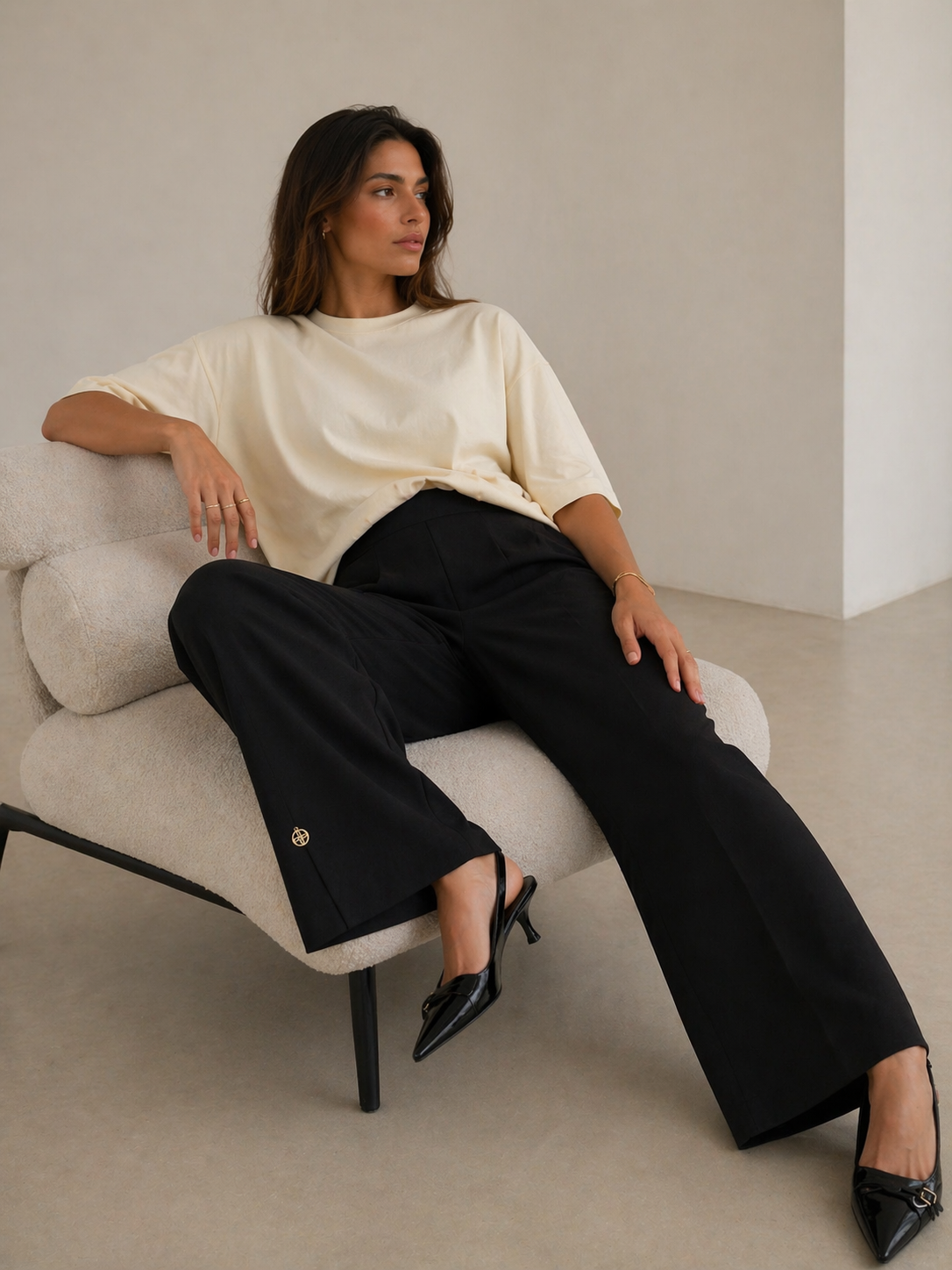 Wide-leg trousers- Black