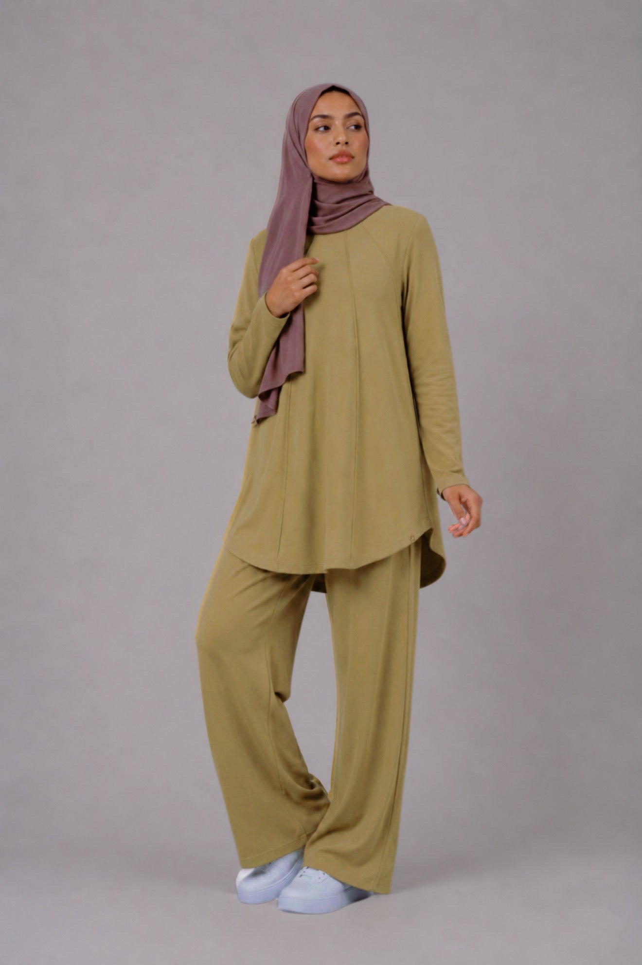 Ribbed jersey tunic - Warm olive