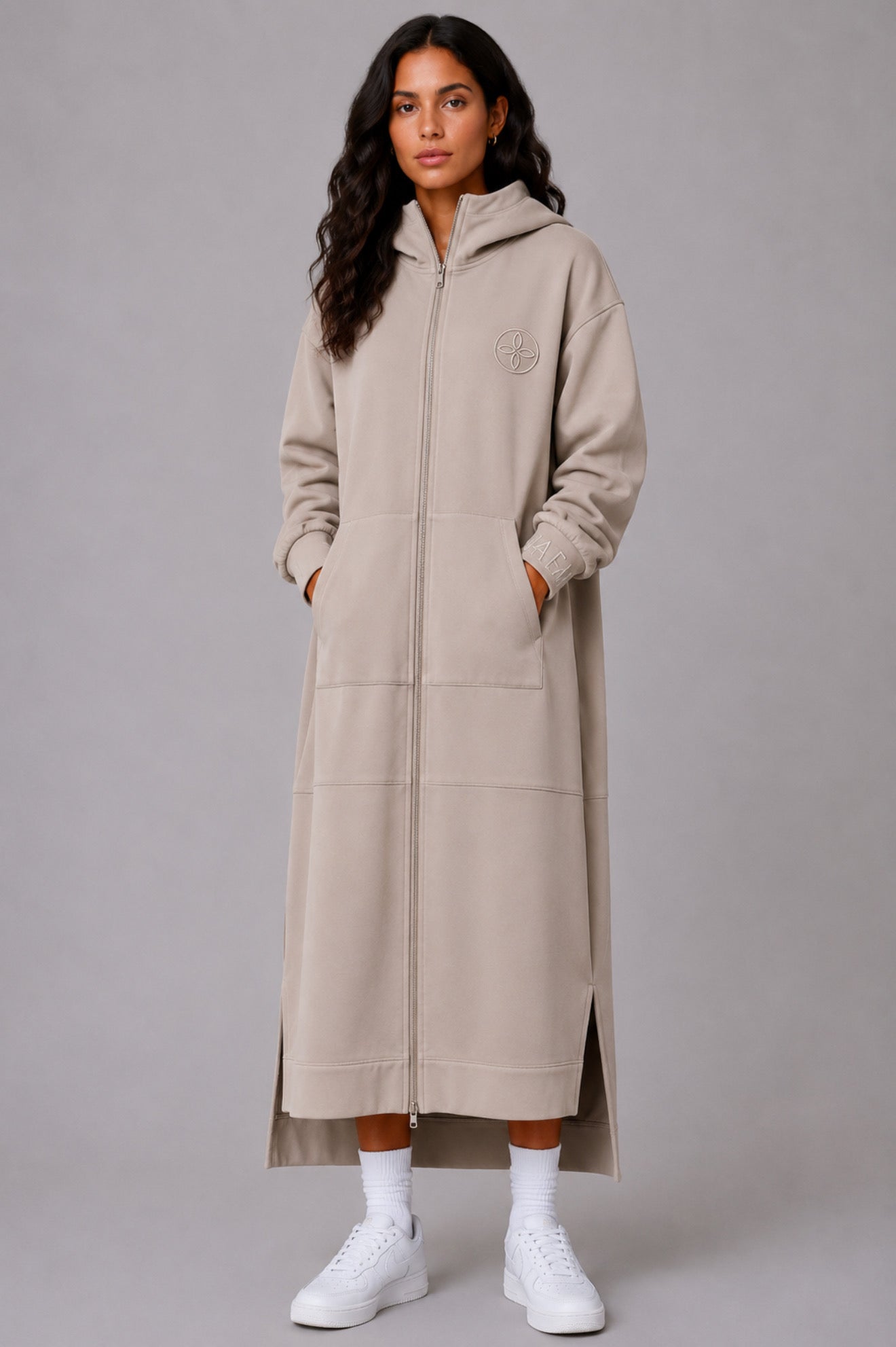 Longline zip hoodie- mushroom
