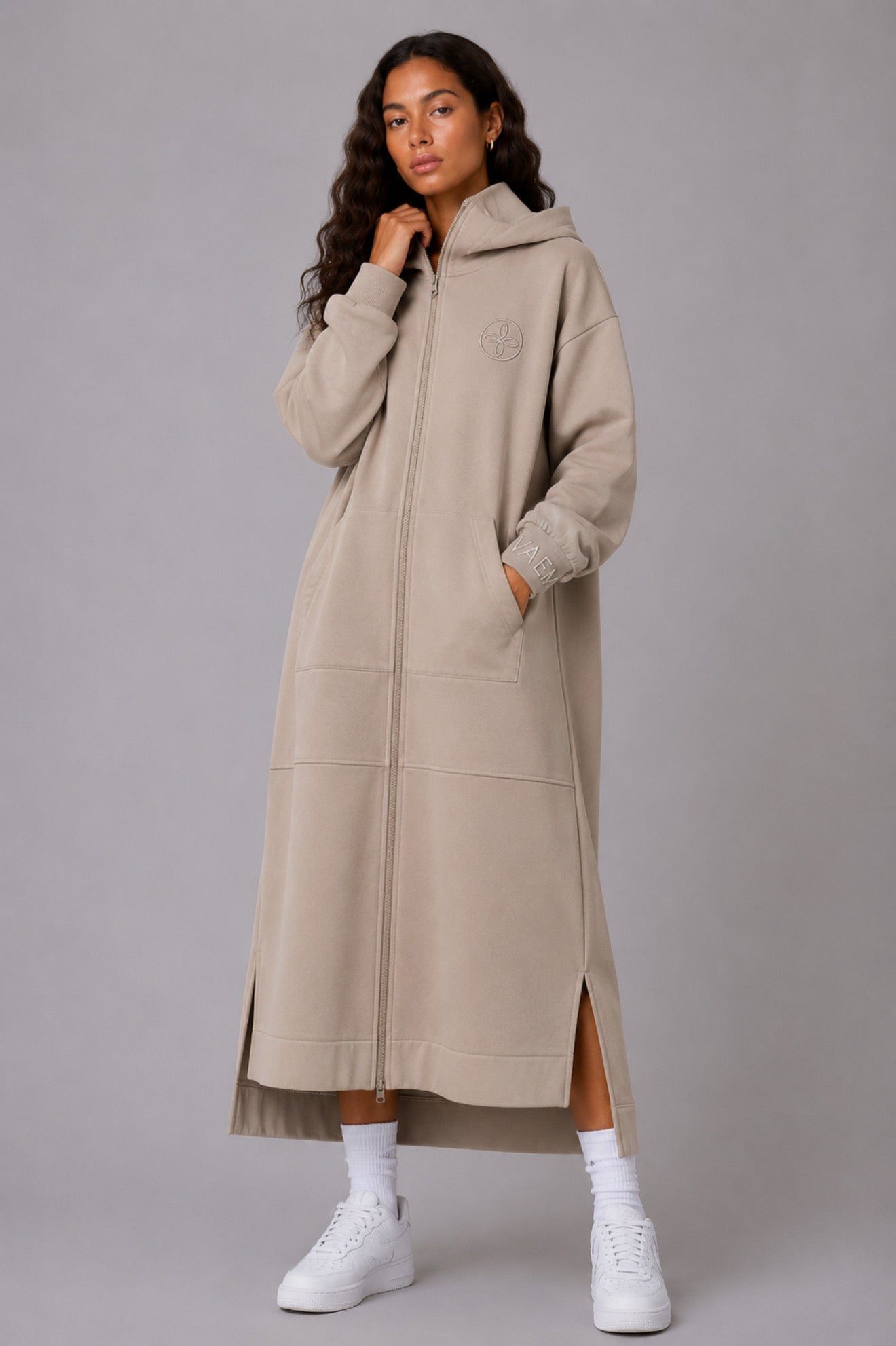 Longline zip hoodie- mushroom