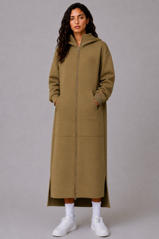 Longline zip hoodie- olive