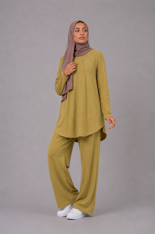 Ribbed jersey tunic - Warm olive